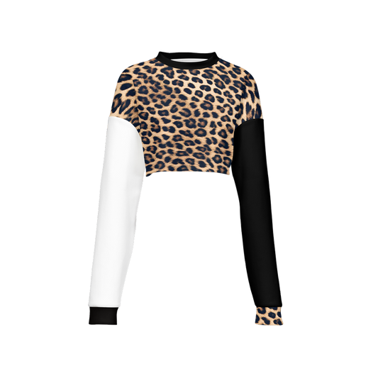 Cropped Crewneck Sweatshirt Colorblock Leopard